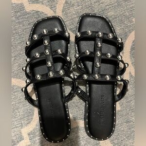 Black strappy studded sandals